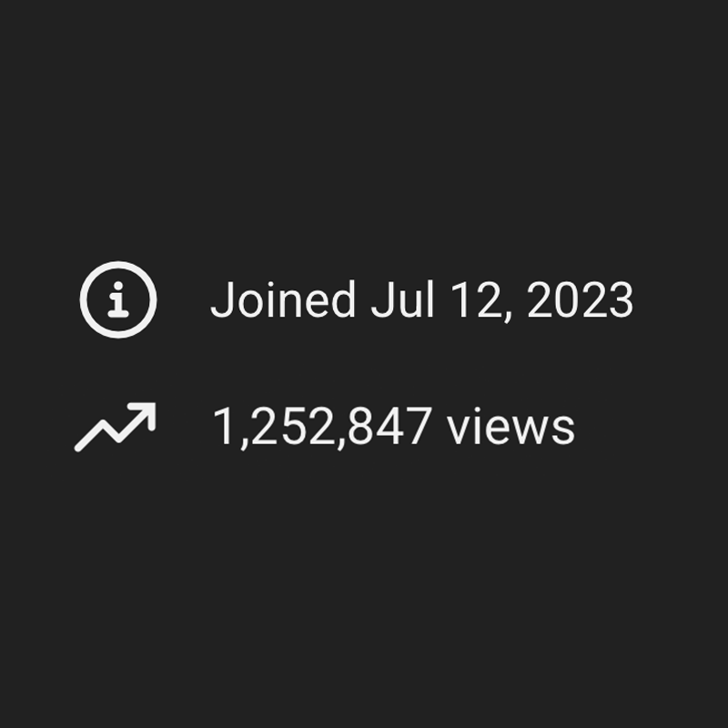 YouTube channel stats: joined Jul 12, 2023 with 1,252,847 views