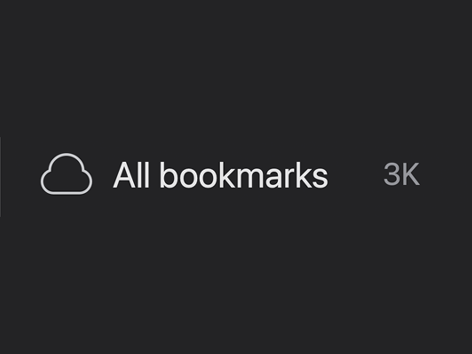 Bookmark manager showing the All bookmarks collection with a count of 3K